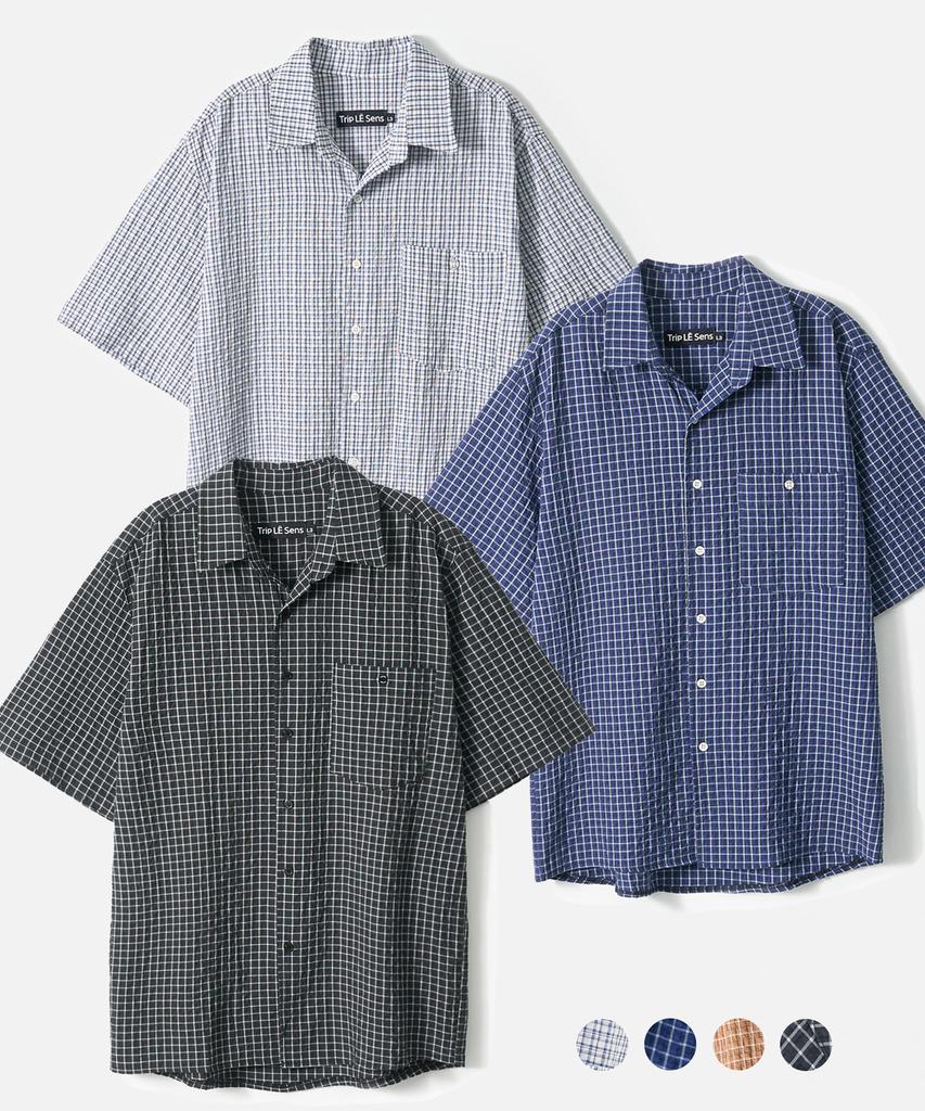 TRIP LE SENS Washable Layered Check Half Shirt_Sand Brown (Type B)