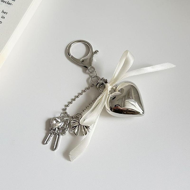 Lovely Delicate Big Heart Bowknot Keychain Mobile Phone Pendant Headphone Case Pendant Backpack Decoration Accessories Gifts