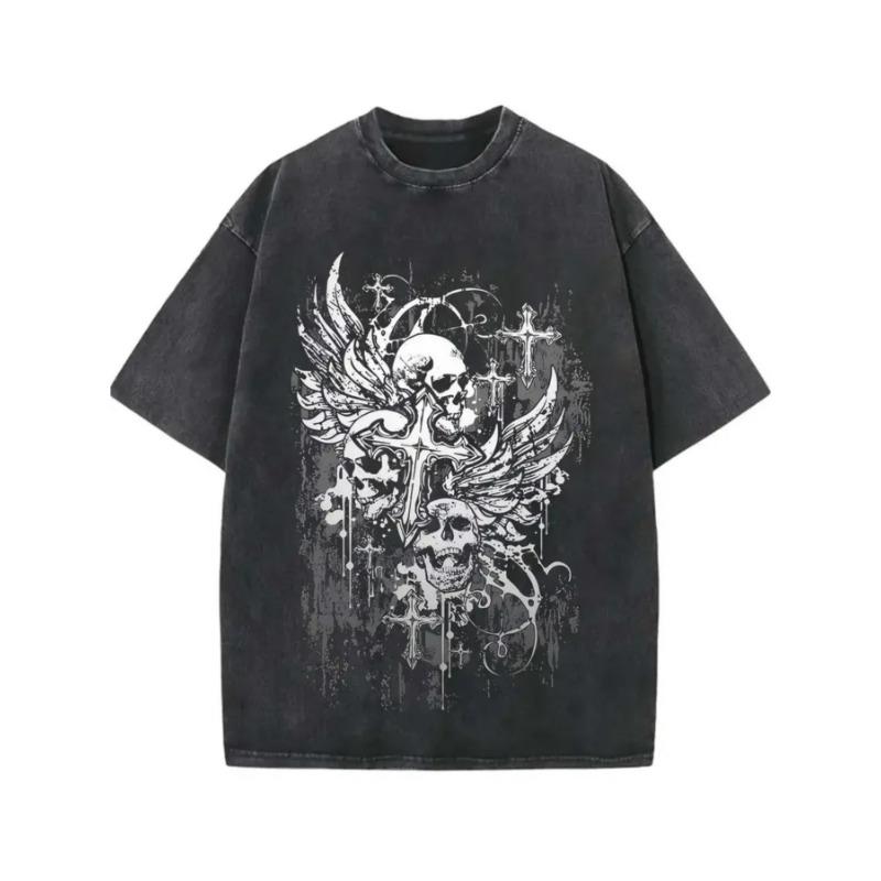 Dark Punk - Style Skulls And Wings, Cyber Punk Style. Daily Prize Claim. A Retro Trendy Crew Neck Short Sleeve Top