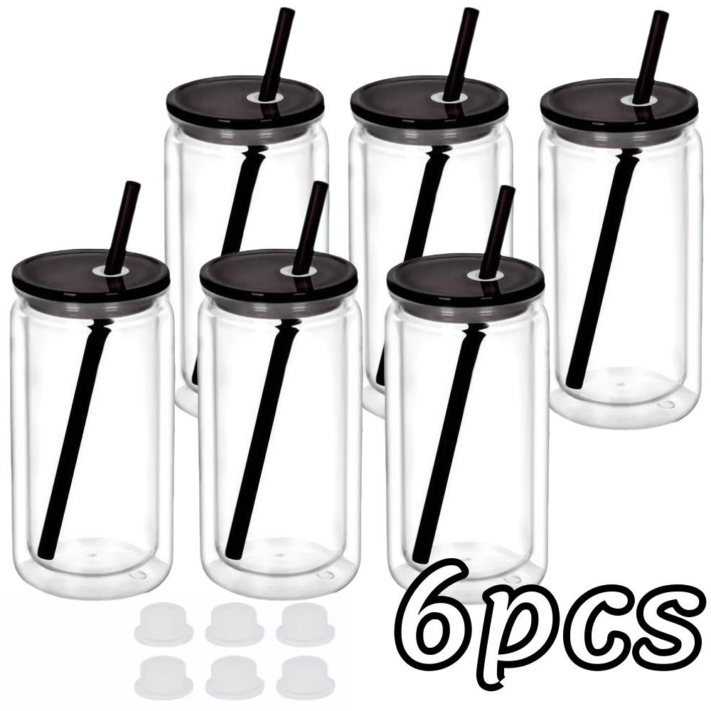 16OZ DIY Snowglobe Tumbler with Pre Drilled Hole Reusable Plastic Water Bottles Break-Resistant Mason Jar Cups for Holiday Gifts