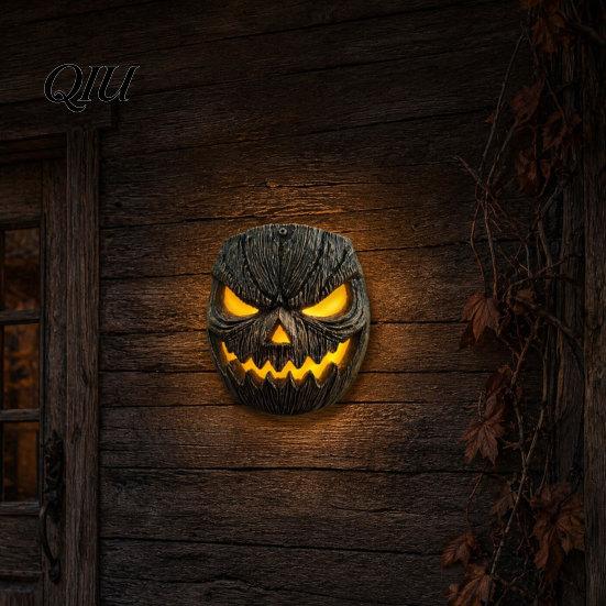 Wall Mountable Pumpkin Decor Face Figurine, Mounted Tree Statue, Easy Install Spooky Resin Hugger for Outdoor Yard, Festive Halloween Mask
