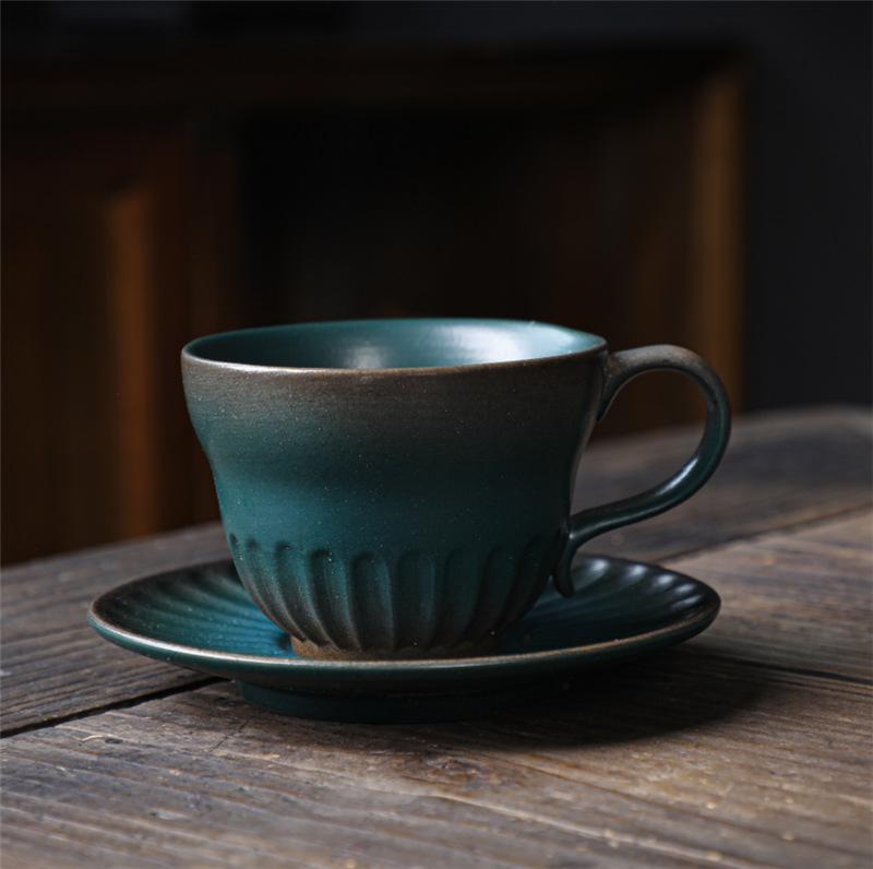 Japanese Retro Ceramic Cup Espresso Cup Saucer Set Afternoon Tea Coarse Pottery Small Capacity Coffee Cup
