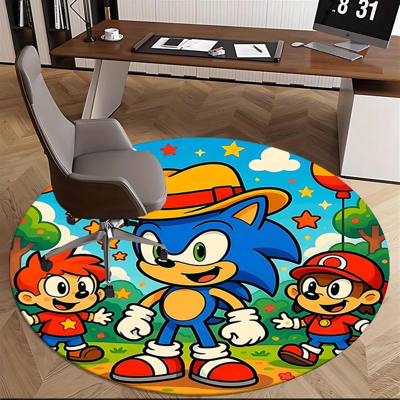 1 шт. Круглый ковер с дизайном Соника Ежика из аниме - Коврик под офисное кресло, Нескользящий ковер для домашнего декора, Гостиной, Спальни, Игровой комнаты