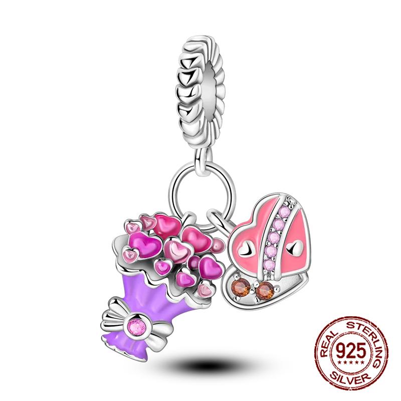 925 Sterling Silver Bouquet of Flowers Cat Swallow Snail Butterfly Pendant Charms Beads Fit Bracelet DIY Birthday Jewelry Gift