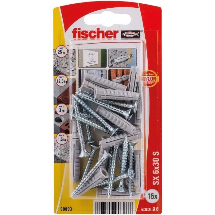 FISCHER - Cheville nylon collerette sx 6x30 blister x15