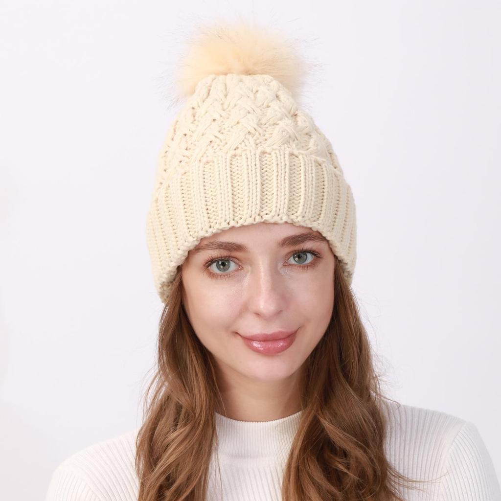Женская плюшевая утолщенная шерстяная шапка, осенне-зимняя уличная морозостойкая теплая вязаная шапка