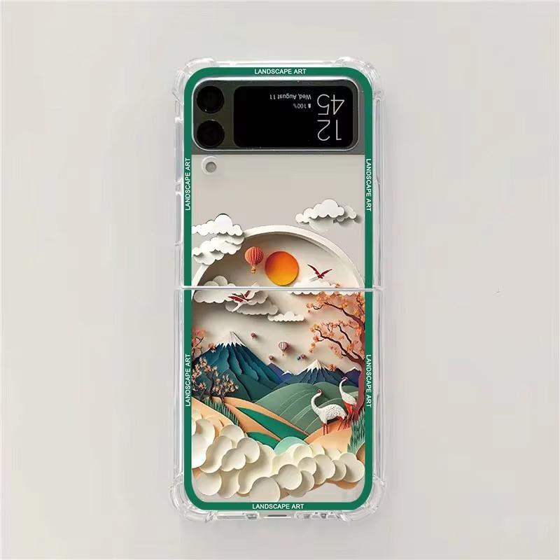 Роскошный чехол с 3D-узором и пейзажным артом для Samsung Galaxy Z Flip 6 5, чехол-накладка для Samsung ZFlip4 Z Flip 3, противоударный чехол-сумка