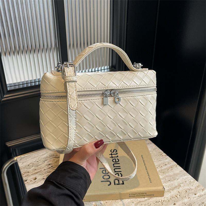 Ielgy Fashionable Woven Bag Hand-Carrying Square Box Lunch Box Bag Portable Shoulder Messenger Bag
