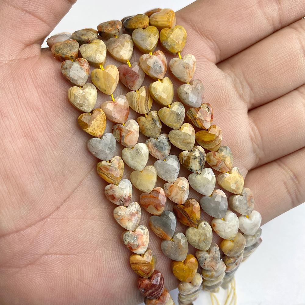 8MM Natural Yellow Crazy Agates stone beads For Jewelry Making Faceted Heart Shape Loose Spacer Beads Charm DIY Bracelet Earring