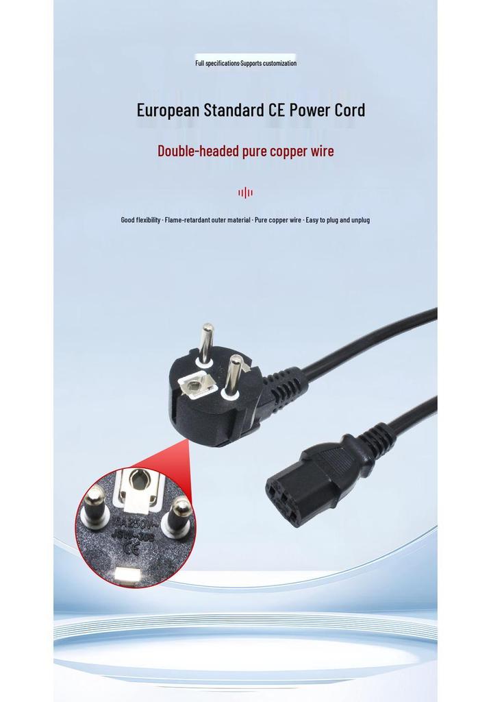 CE Certified Plug Cord: 3-Core 0.75/1.5 Sq Pin IEC C13 Connector, European Standard