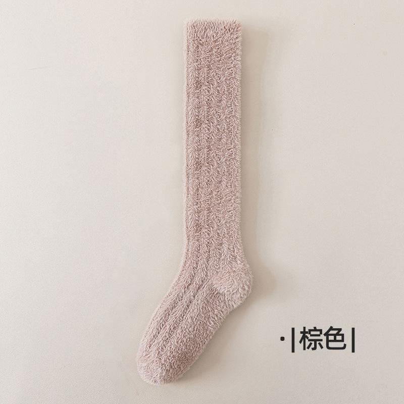 No hair loss solid color coral fleece calf socks women's stockings fleece thickened thermal women's socks autumn and winter socks sleep socks