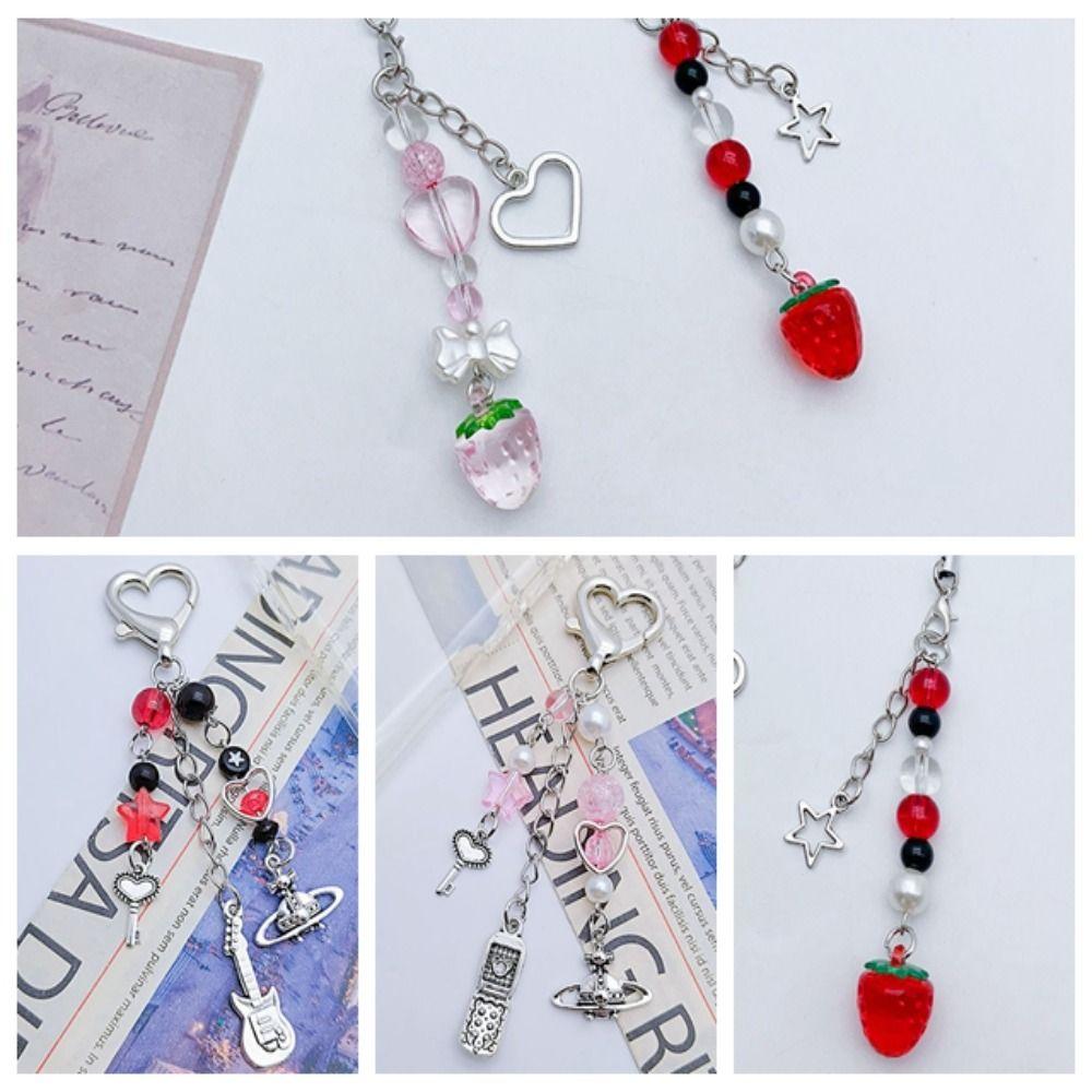 Орнамент бант мобильный телефон ремешок цепи Y2K клубника сердце бант брелок для девочек