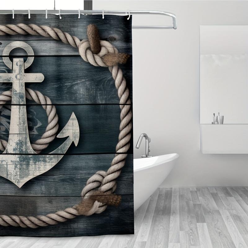 Nautical Anchor and Rope Shower Curtain , Durable Polyester, Machine Washable, with Hooks, Marine-Themed Bathroom Decor