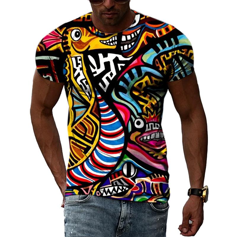 Colorful Cool Abstract Art Graphic T Shirts Hip Hop Street Style 3D Printed Tees Summer Men Personality Round Short Sleeves