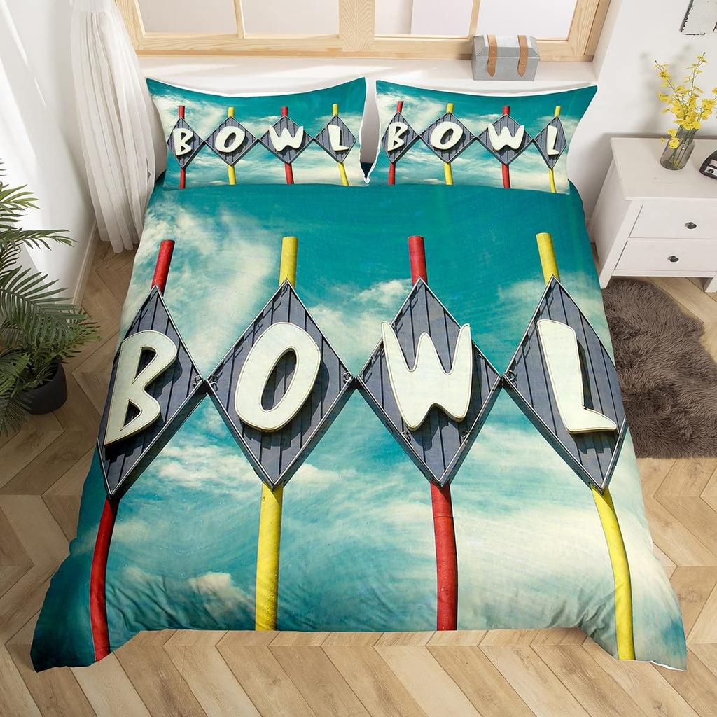 Постельный набор для боулинга 3 предмета Удар страйк в боулинге с рисунком огненного взрыва Пододеяльник на спортивную тематику из микрофибры