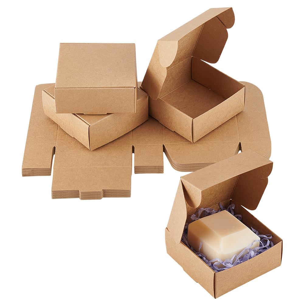 50pcs Kraft Paper Box Folding Box Square Tan 8.5x8.5x3.5cm