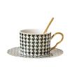 National Trend Houndstooth Ceramic Cup Gold Trawn Hand Trapped Coffee Cup with Spoon Mug Water Cup Men and Women Flower Tea Cup