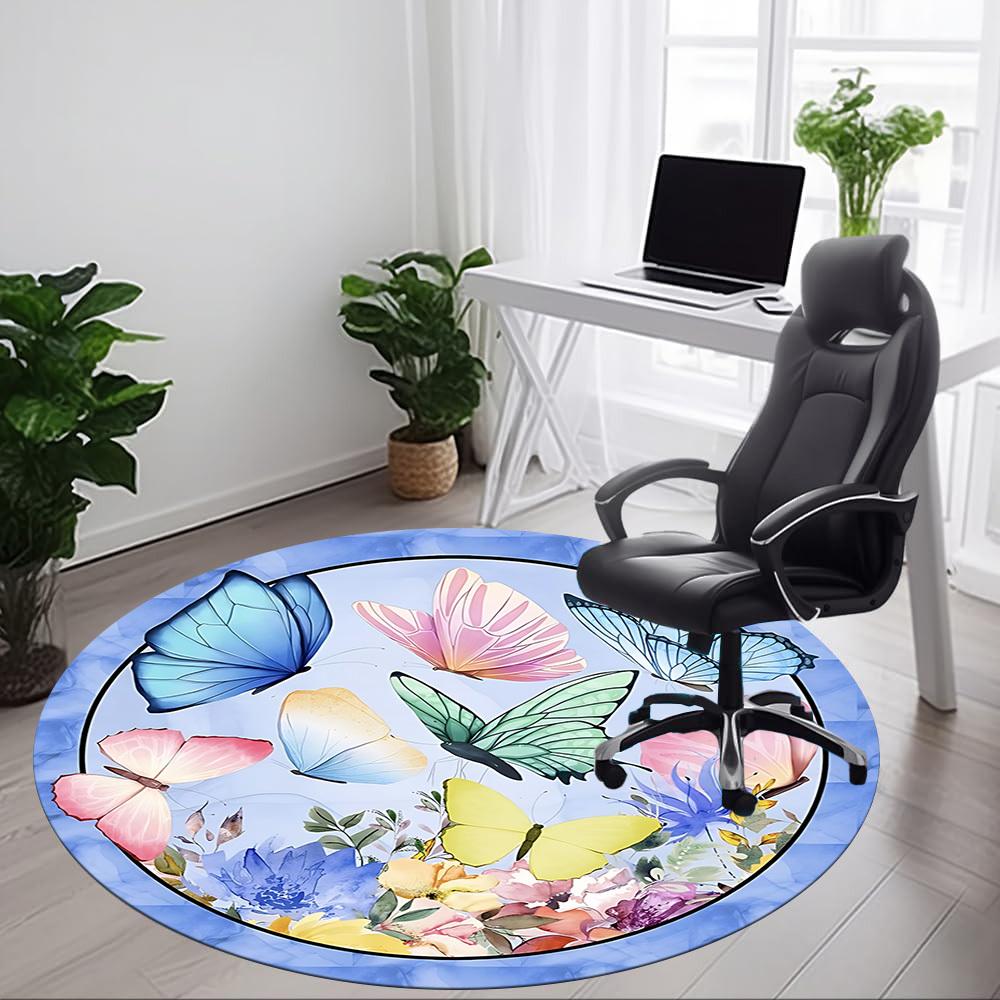 1pc Butterfly Floral Pattern Carpet for Office Non Slip, Round Carpet, Soft & Comfortable, Carpet for Office, Lightweight Round Floor Mat