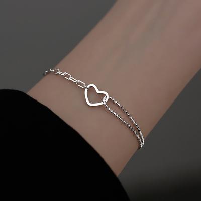 Серебряный браслет из стерлингового серебра S925, милая и крутая цепочка Bestie, любовь, литературная личность, двухслойный браслет в форме сердца для женщин