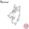 BAMOER 925 Sterling Silver Huge Butterfly Bowknot Ring Rainbow Rectangle Crystal Statement Rings Sweet Girl Birthday Party Gift