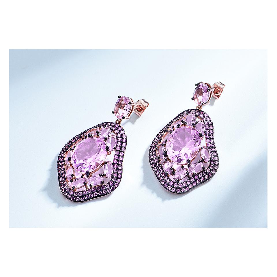 Umcho Oval Nano Pink Moganite Jewelry Sets Gemstone Pendant Necklace Rings Drop Earrings 925 Sterling Silver For Women Best Gift