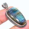 Natural Labradorite Gemstone 925 Solid Sterling Silver Gift Pendant 1.85" Q7p09