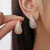 New Gold Color Chunky Dome Water Drop Earring for Women Trendy Glossy Thick Zircon Inlaid Teardrop Hoops Earrings Jewelry