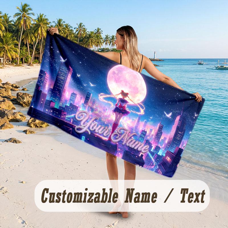 Custom Name Large Beach Towel,Sailor Moon Quick Absorbent Towel For Outdoor Travel Poolside