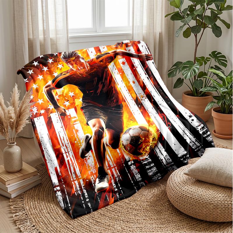 Flaming Soccer Balls in Space Theme blanket Lightweight Warm Flannel Blanket Decorative Throw Blanket for Home Decoration