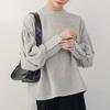 Lantern Sleeve Sweatshirt for Women, Pearl Button Solid Color Loose Top for Women