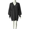 Womens Oversized Knit Sweater Dress With Turn-Down Collar Long Sleeve Loose Fit Mid-Length Solid Color