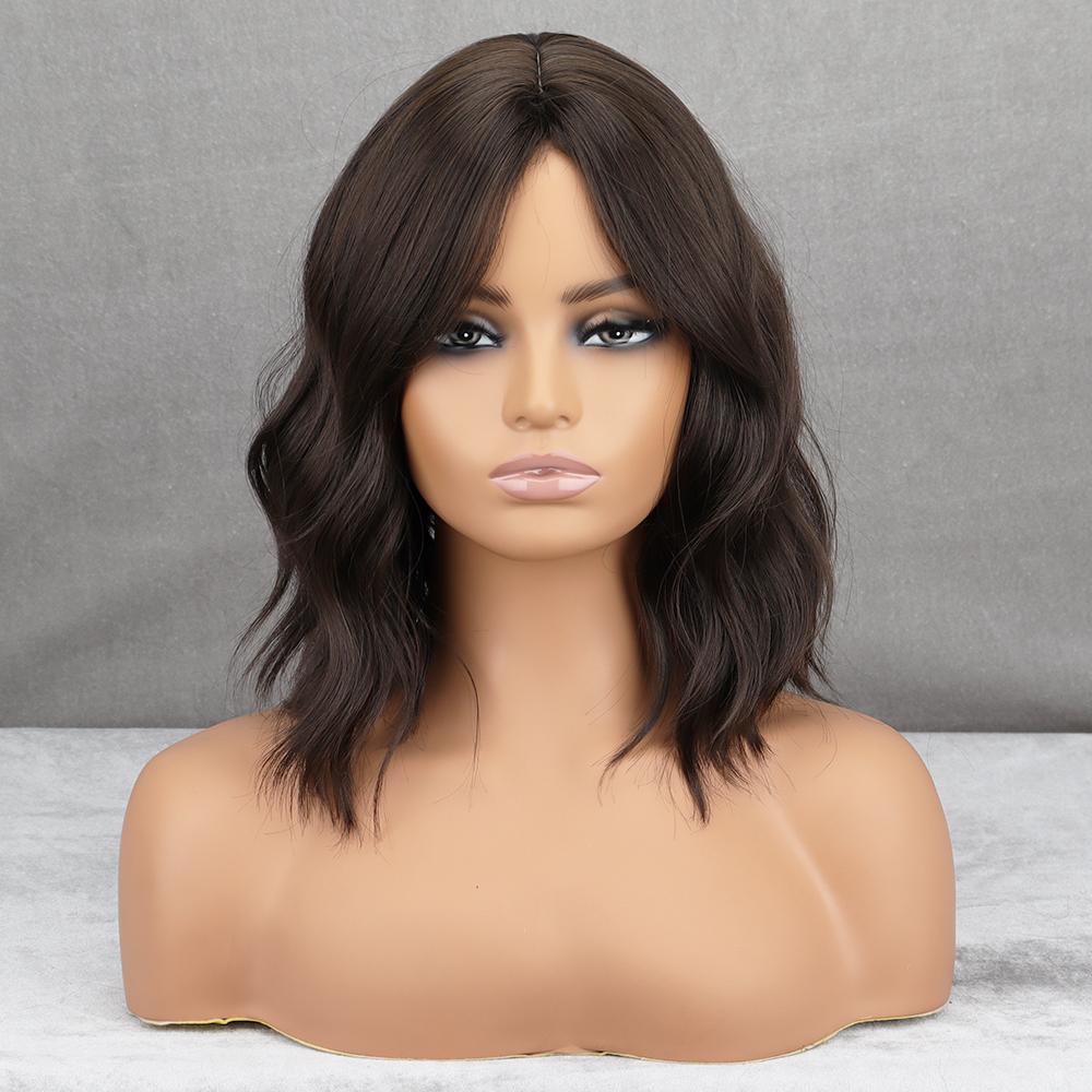 MISS WIG Фиолетовый волнистый парик из синтетического термостойкого волокна для женщин с челкой, черный, розовый, коричневый, косплей, повседневный парик