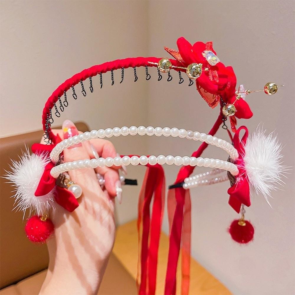 Red Ancient Headwear Tassel New Year Hair hoop Elegant Chinese Style Headband  Home