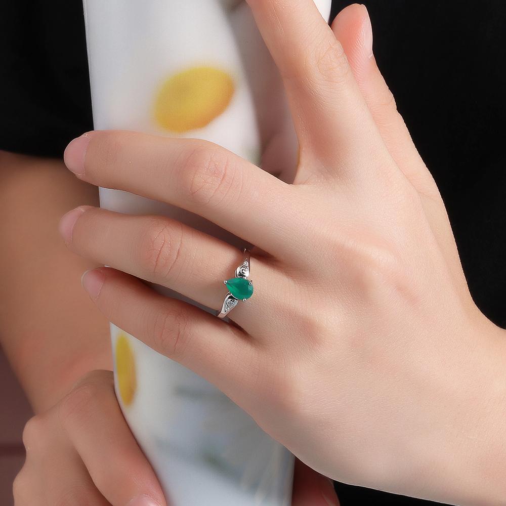 Bolaijewelry Простое классическое кольцо из натурального зеленого агата с драгоценным камнем для женщин, повседневное, из стерлингового серебра 925 пробы, ювелирные украшения