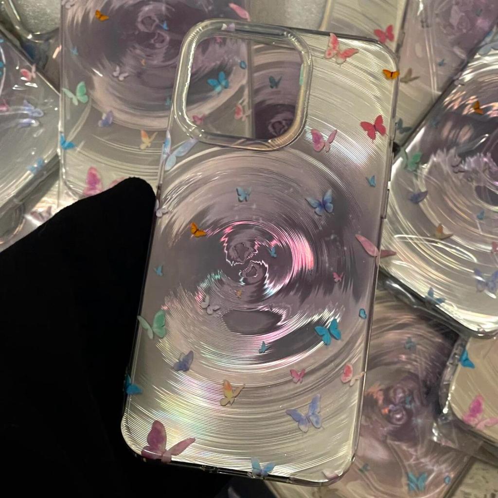 Pink Vortex Butterfly Phone Case for Apple iPhone16 ProMax- Soft Silicone Laser Shockproof Creative Cover for Iphone16/15/14/13/12/11/Pro/Promax/Plus