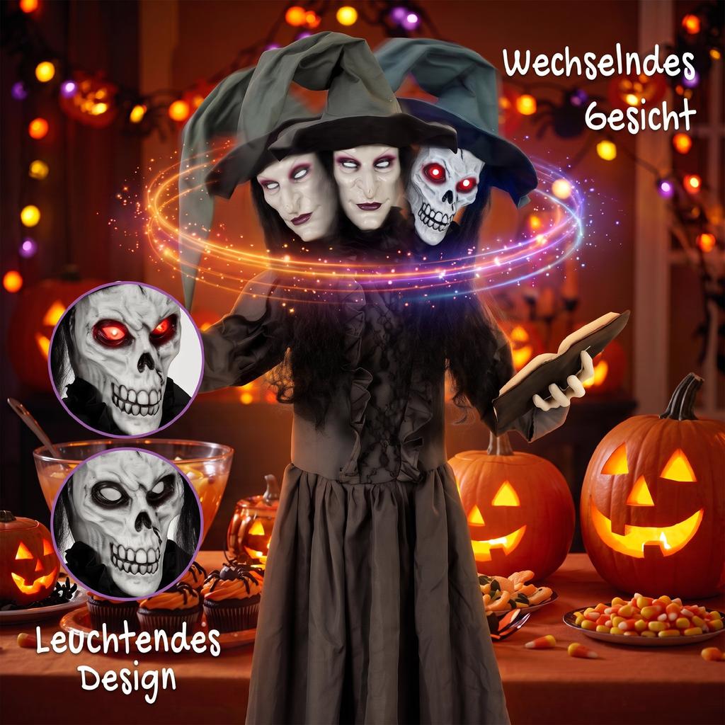 180 cm Halloween Animated Witch Decoration Lifesize with Glowing Eyes, Creepy Sound, Touch Activation