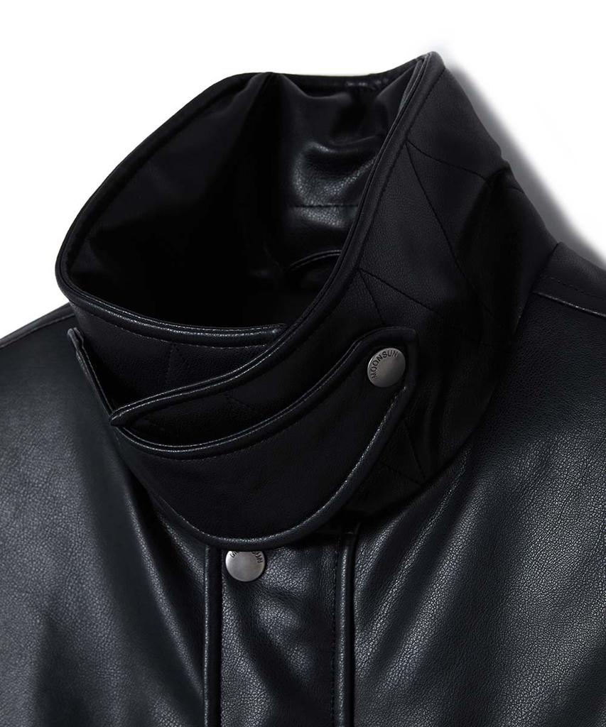 Moonsun Unisex Vegan Leather Goose-Down Puffer Blouson [Black]