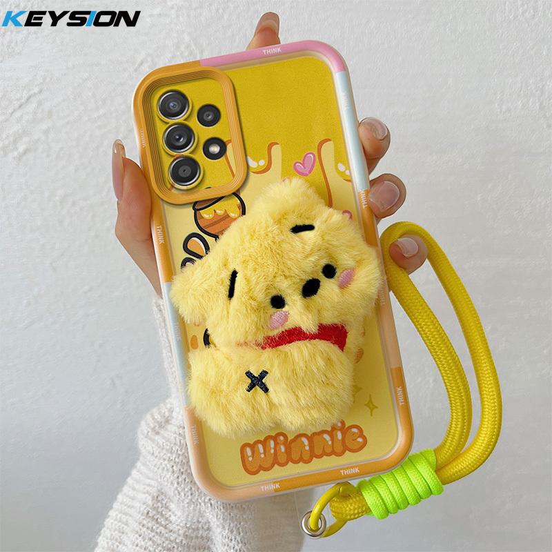 KEYSION Cute 3D Cartoon Plush Case for Samsung A53 5G A23 with Lanyard Silicone Shockproof Phone Cover for Galaxy A13 4G A53 5G