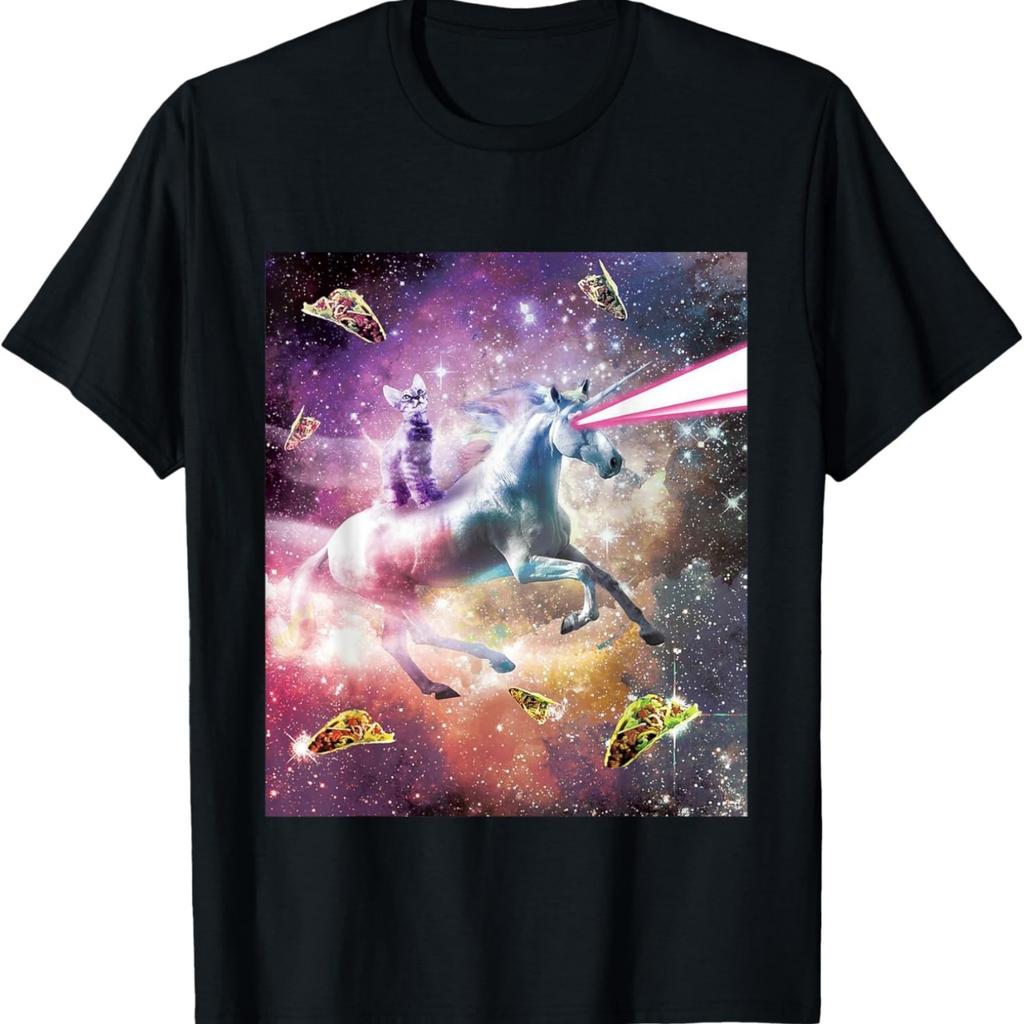 Funny Cute Universe Space Galaxy Cat Meme Unicorn Taco Gift Men Women Kids T-Shirt