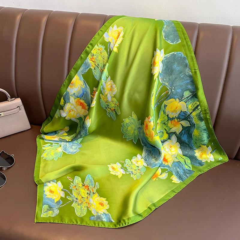 Silk Satin Neck Scarf For Women Fashion Bandana Head Small Hijab Scarves 70cm Square Kerchief Luxury Print Hair Scarf For Ladies