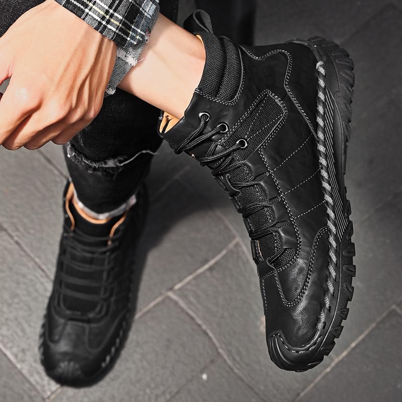 Мужские высокие повседневные туфли на шнуровке из кожи, кроссовки, большие размеры 39-46