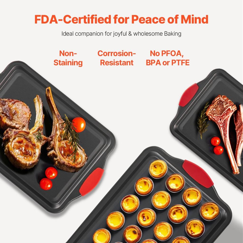 Baking Pan Set 3-Piece Nonstick Carbon Steel Set with Silicone Handles
