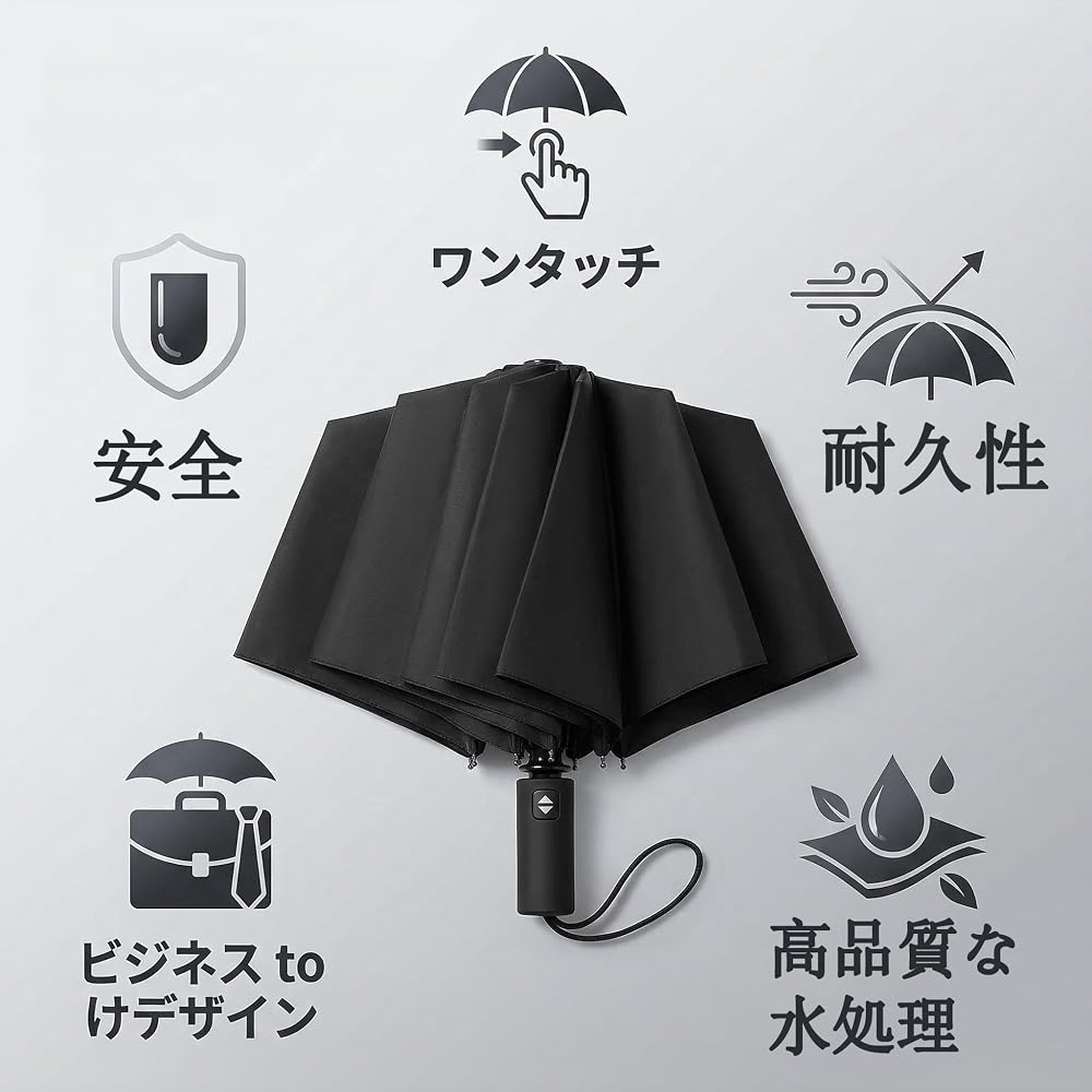 SORAMOYU Automatic Folding Umbrella for Men and Women, 8-Rib, Wind Resistant, Lightweight, Black