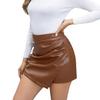 Мини-юбка с высокой талией, однотонный утягивающий дизайн, искусственная кожа, прикрывающая бедра