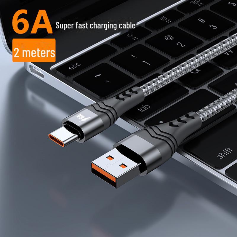6A сверхбыстрый кабель Type-C с нейлоновой оплеткой для устройств Huawei, Samsung, Android мощностью 100 Вт