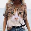Summer Fashion Animal Cat 3D Print T-shirts Women's T Shirt V-Neck Oversized Female Tees Tops Streetwear Harajuku Y2k Clothes