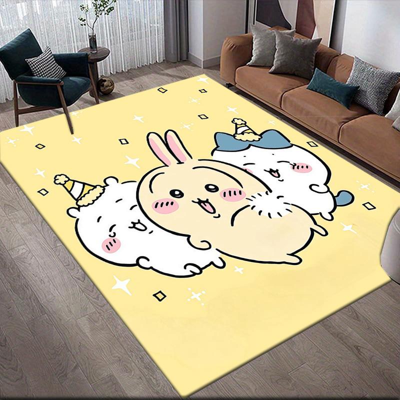 Usagi2 Flannel Pattern Square Carpet,Area Rug,Carpet Rug for Living Room Bedroom Sofa Playroom Decor,Non-slip Floor Mat