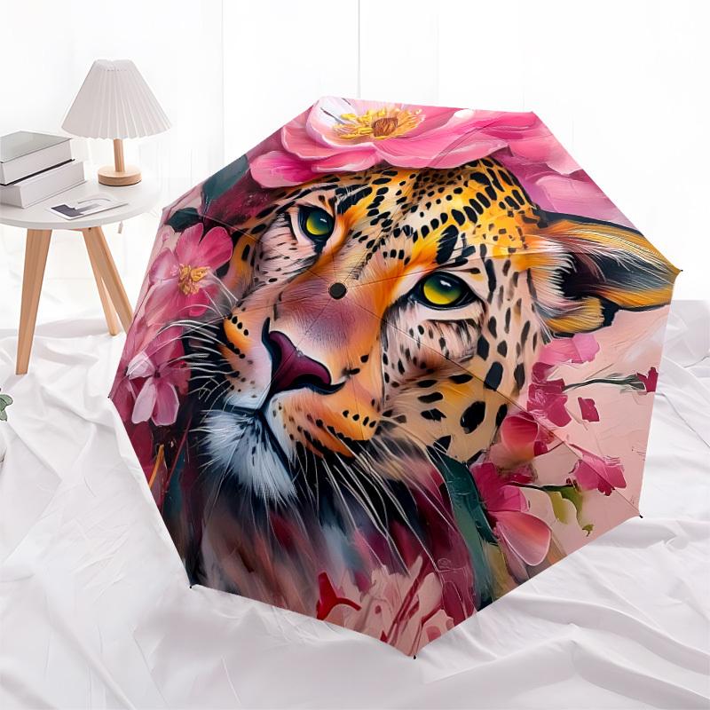 1PC Leopard Floral Print Automatic Open/close, All-Season Portable Folding Umbrella for Women & Men yy250919194