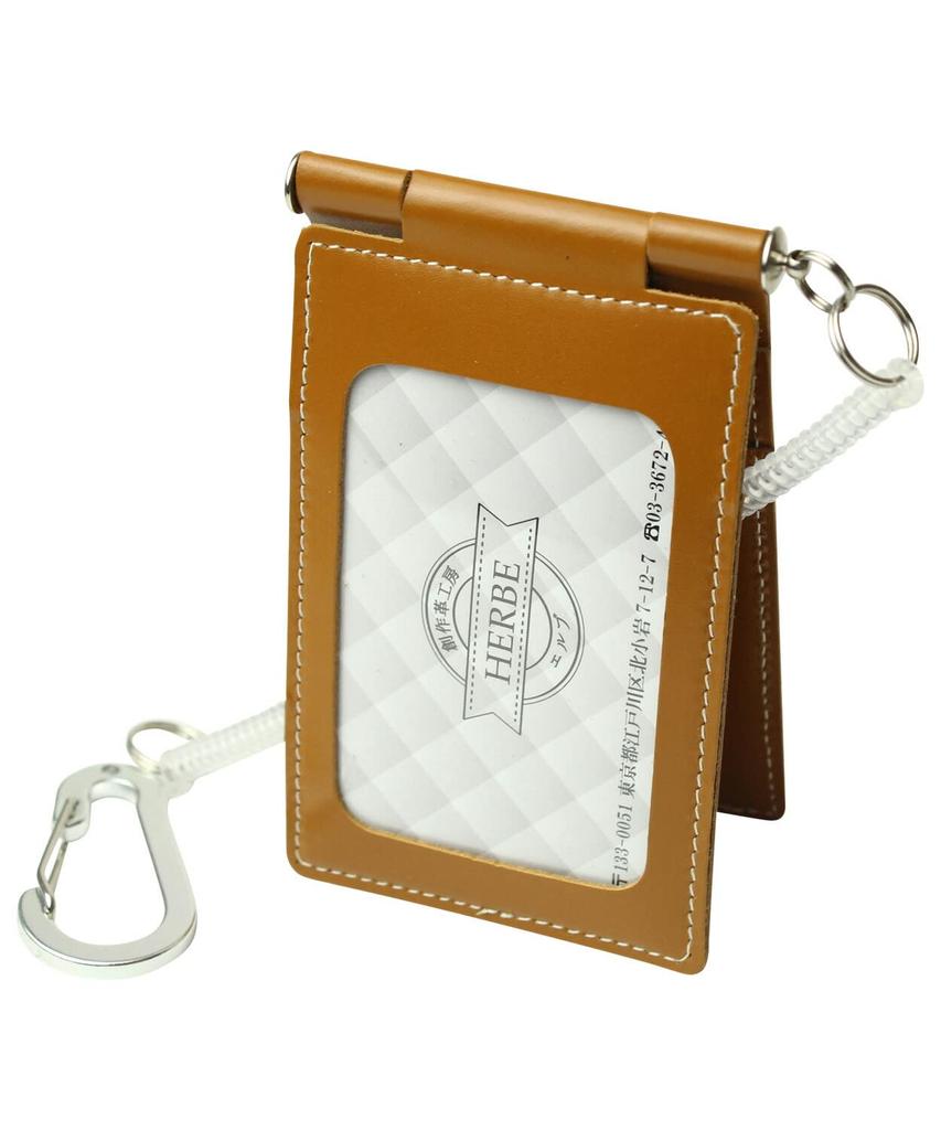 Пропуск 4-х сторонняя воловья кожаная катушка вращающаяся Сделано в Commuter Pass Camel [HERBE] Чехол, Хранение, Ремешок, Тип, Япония, Держатель,