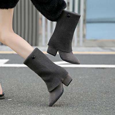 Модные классические туфли с острым носком на высоком каблуке для женщин, зимние туфли 2024 года, модные женские ботинки на толстом каблуке в корейском стиле Botas Altas Plataforma Mujer